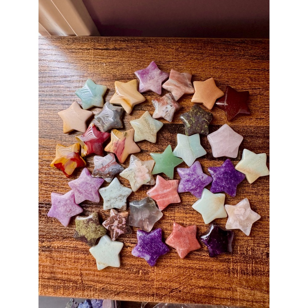 Natural Gemstone Star Carvings Bulk Lot Healing Crystals Assorted Stones 1in